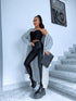Black, BASIC imitation leather trousers "-5kg" C56-1